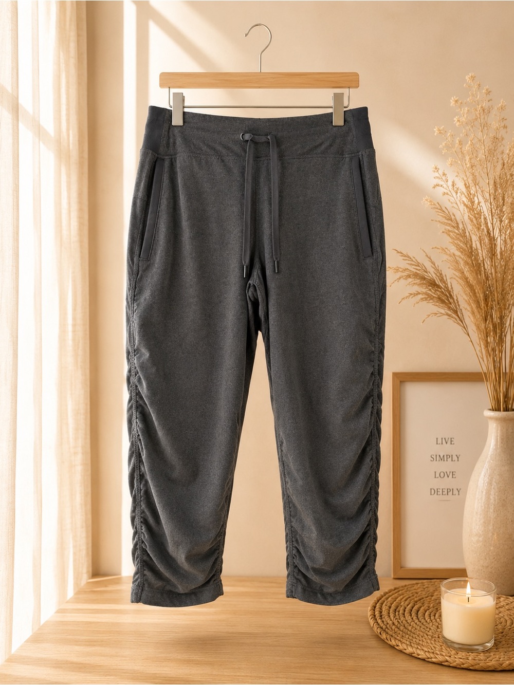 Kirkland Signature Charcoal Gray Women’s Ruched Capri Joggers